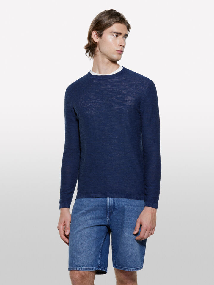 Camisola mélange azul-escuro - camisolas gola redonda para homem - Azul-Escuro | Sisley image number 4